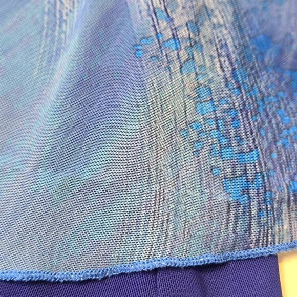 Timeson Women's Blouse Size XL Flowy Blue Artsy Waves Sheer Lined Stretchy Boho - Picture 14 of 16